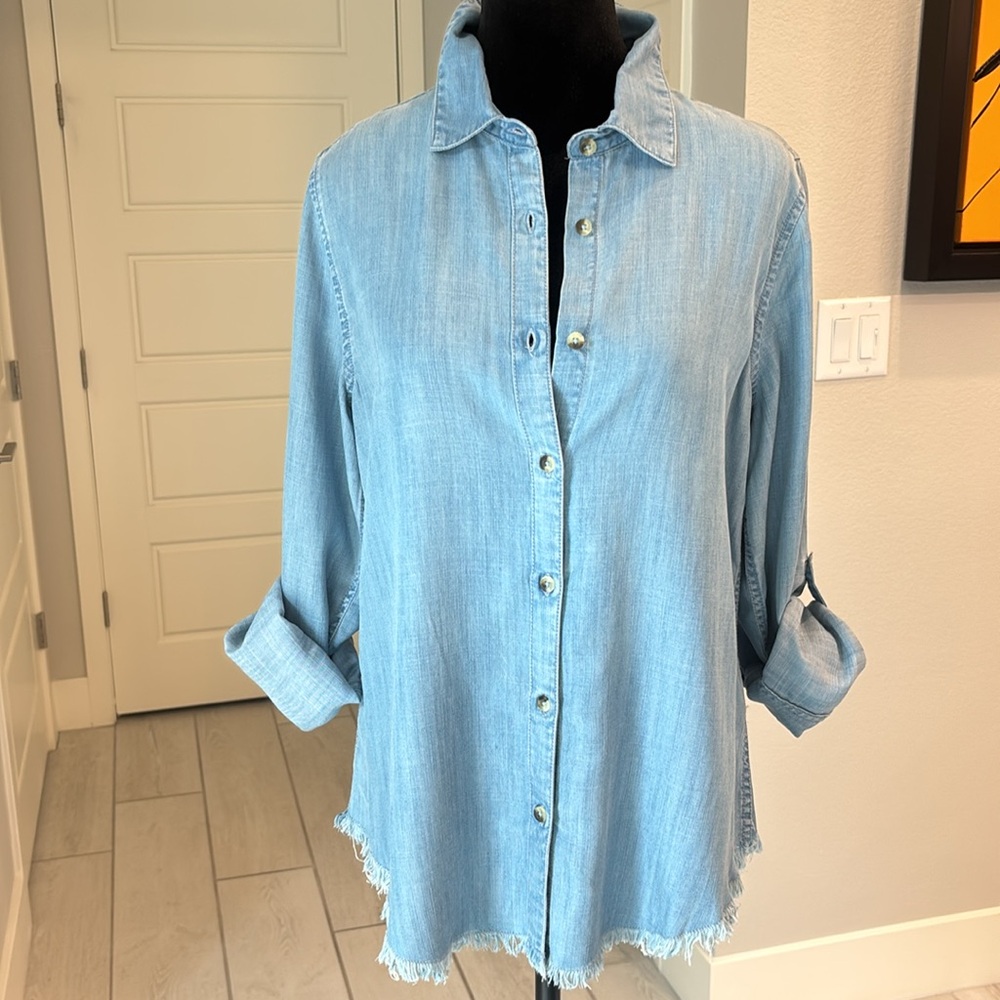APNY Denim Button Down Shirt Light Blue Size XS